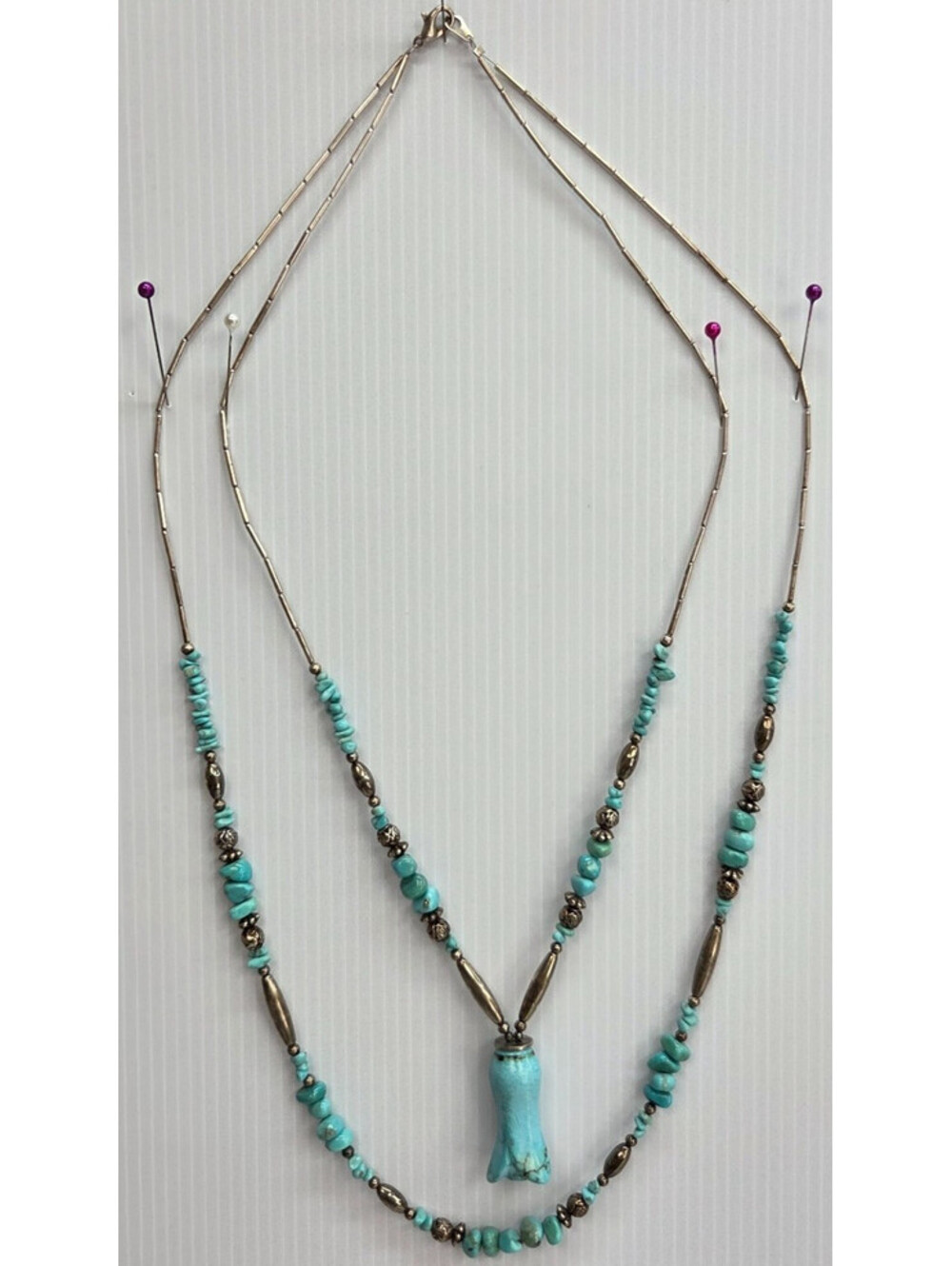 Southwestern Double Strand Turquoise-Look Beaded Flower Pendant Necklace 24"
